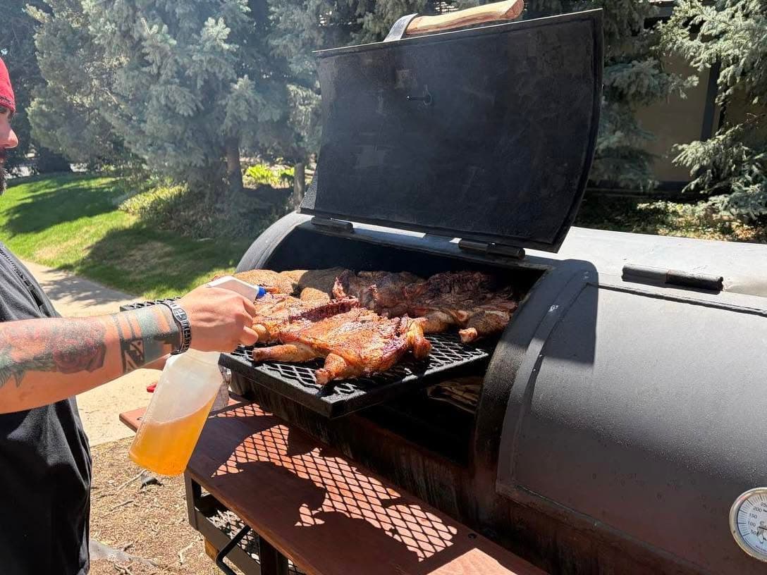 Grilling meat on the smoker